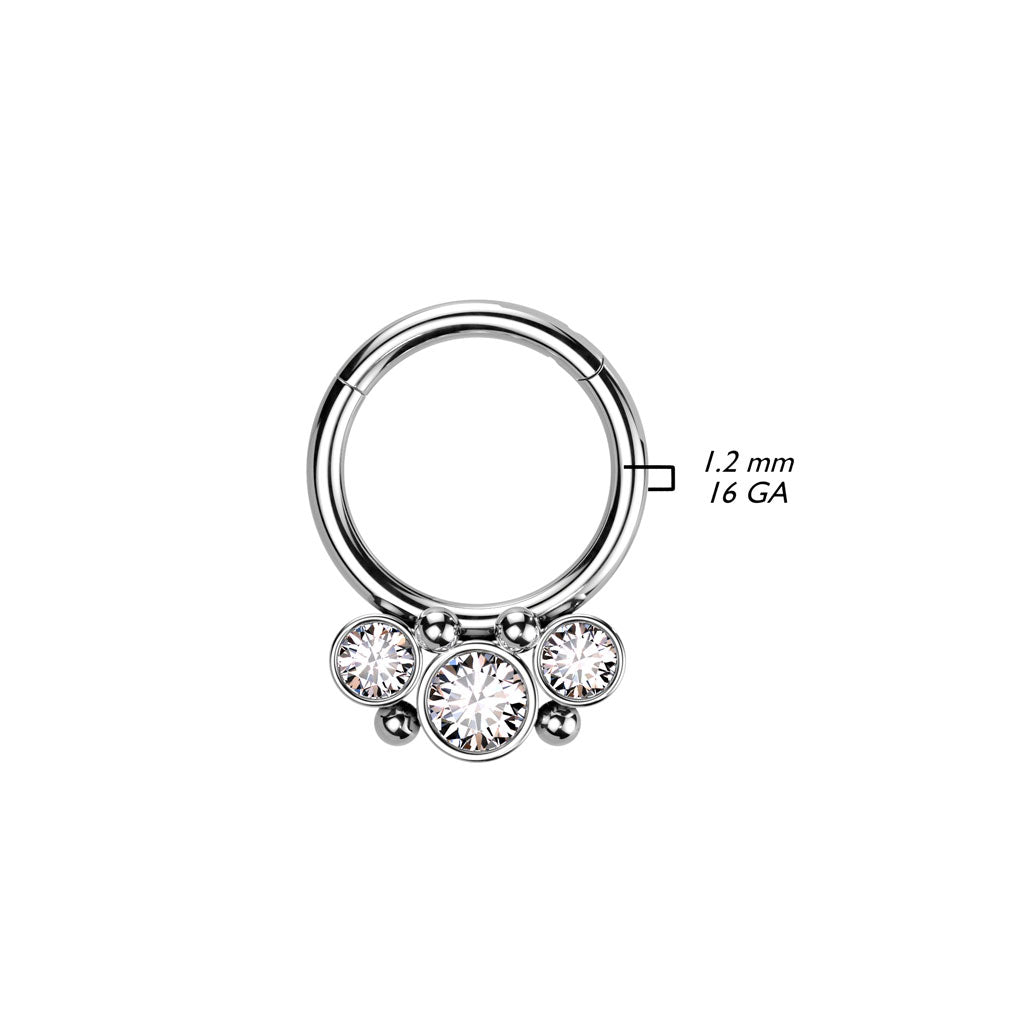 Surgical Steel Front Facing Bezel CZ with Micro Balls Hinged Ring