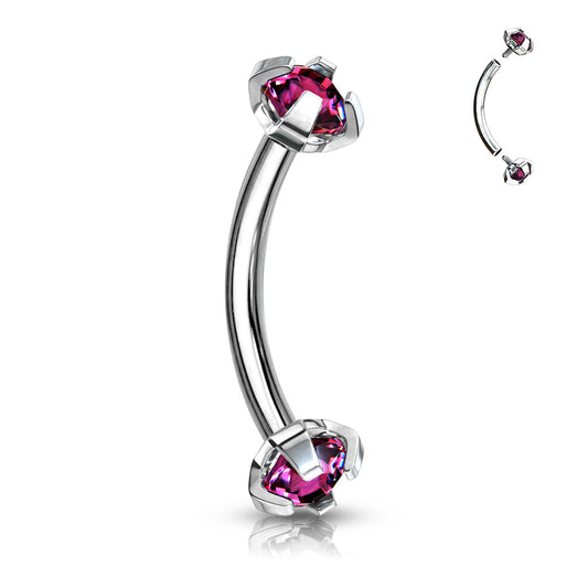Surgical Steel Curved Barbells with Prong Gem Ends Internal Threading