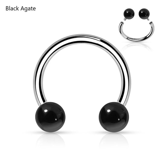 Surgical Steel Internally Threaded Horseshoes with Semi Precious Stones