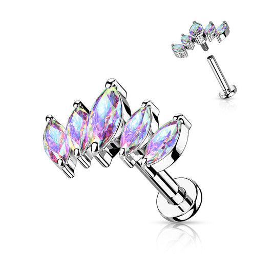 Surgical Steel 5 Marquise CZ Set Curve Design Internal Thread Labret (CLEARANCE)