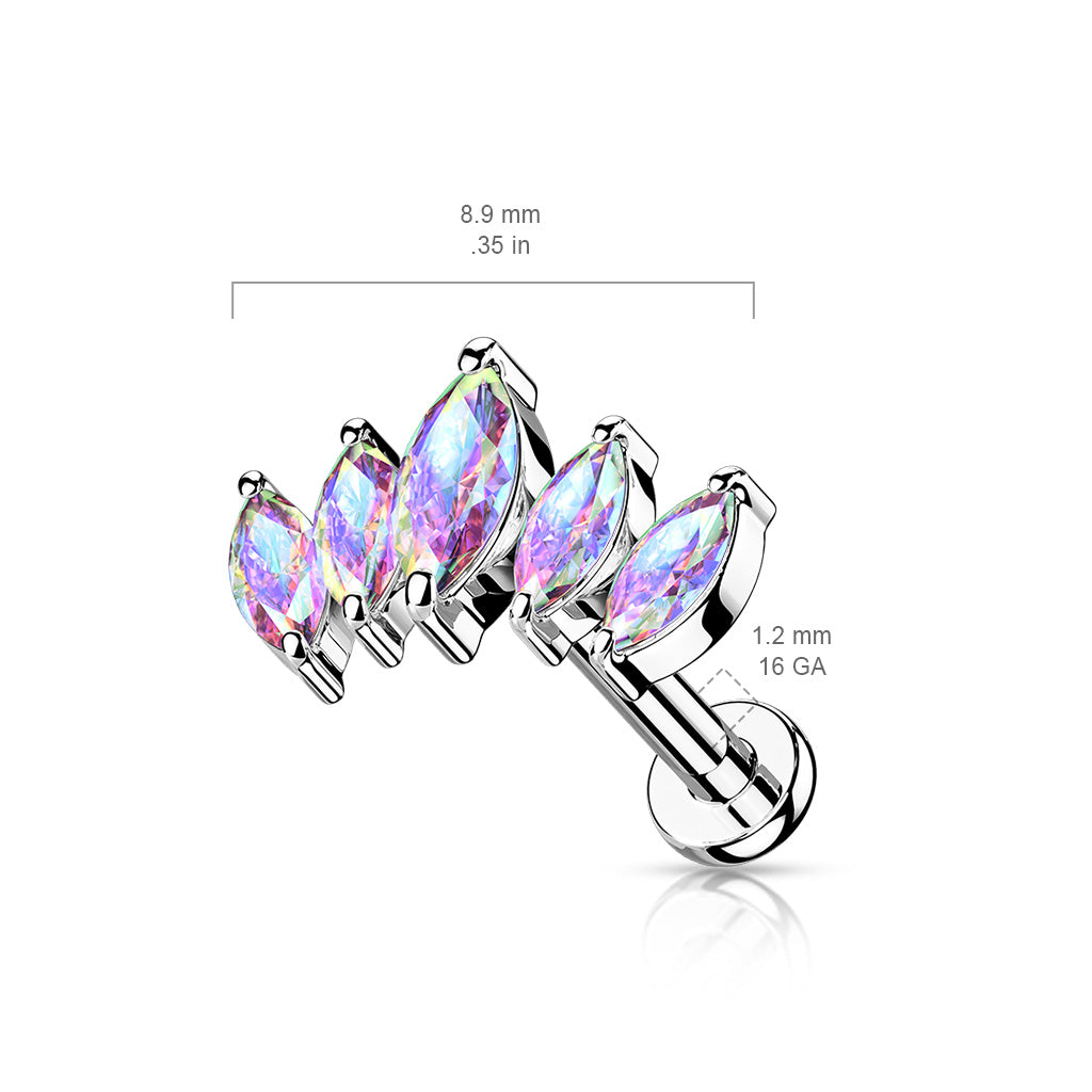 Surgical Steel 5 Marquise CZ Set Curve Design Internal Thread Labret (CLEARANCE)