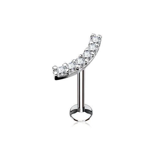 Lined CZ Curve Top Surgical Steel Internal Thread Labret