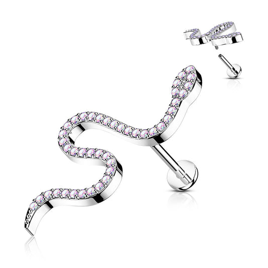 Surgical Steel CZ Paved Snake Internal Thread Labret