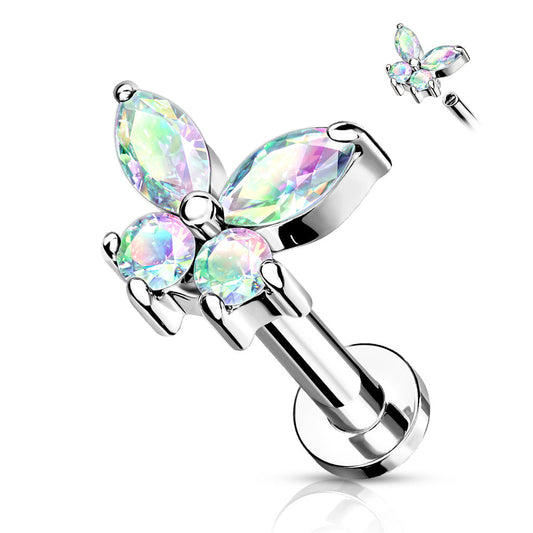 Surgical Steel CZ Simple Butterfly Internal Thread Labret