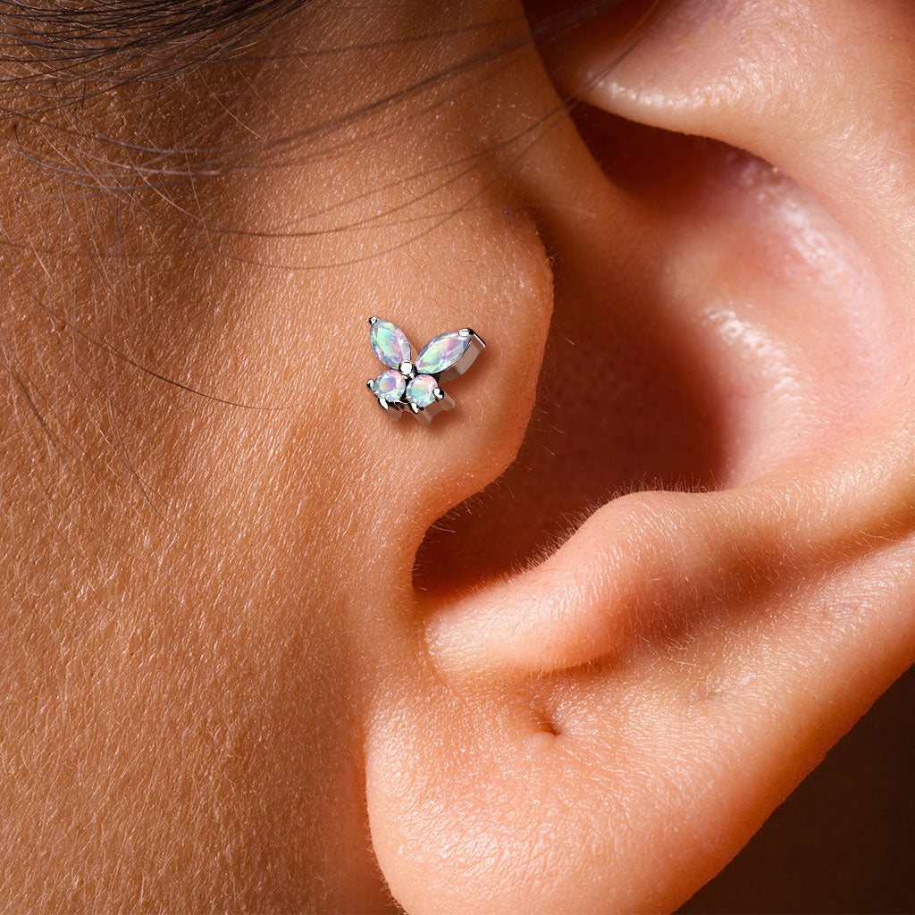 Surgical Steel & Brass CZ Simple Butterfly Internal Thread Labret (Clearance)