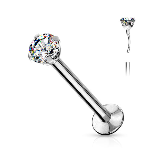 Surgical Steel Threadless Prong Set CZ Labret Combo - 3mm Base