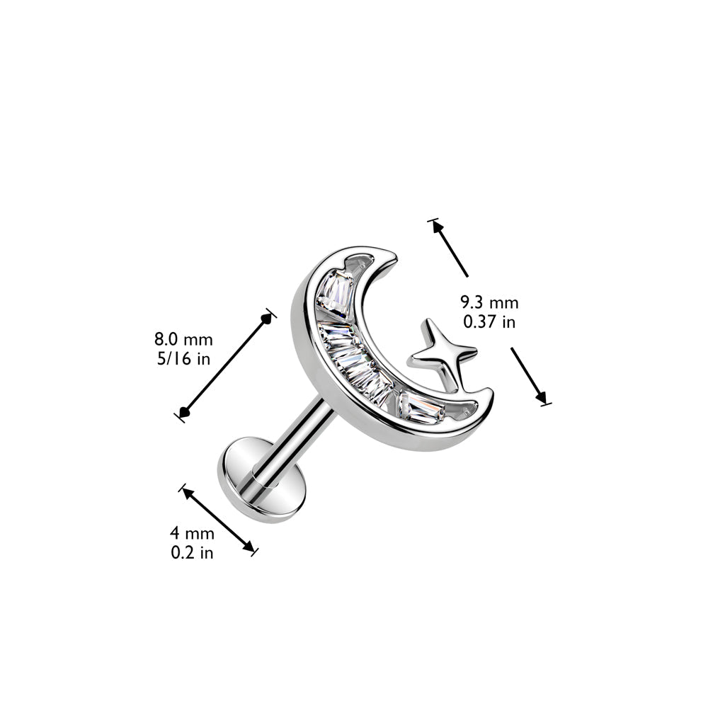 Surgical Steel Threadless with CZ Crescent Moon Top Labret Combo