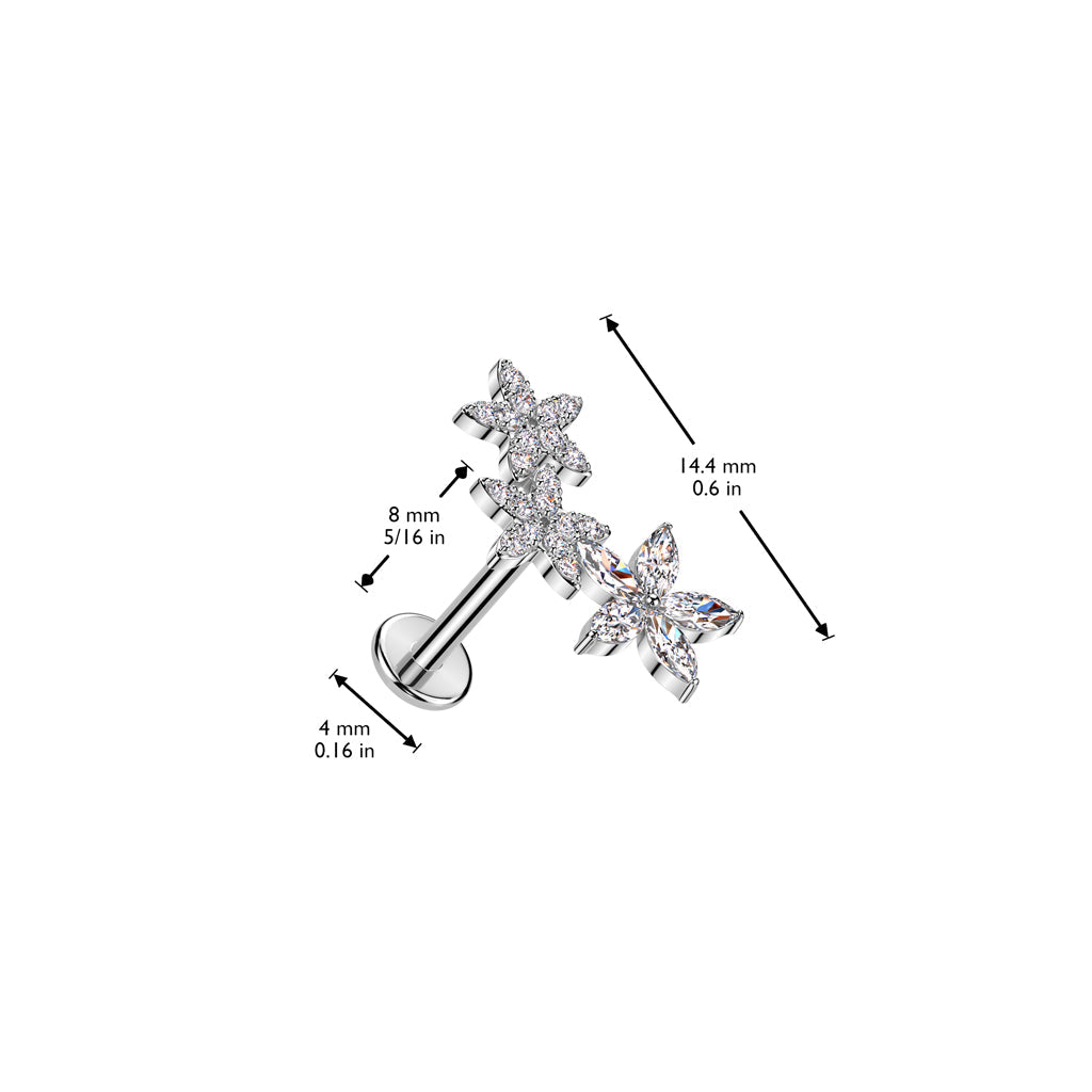Surgical Steel Threadless 3 CZ Flower Crawler Labret Combo