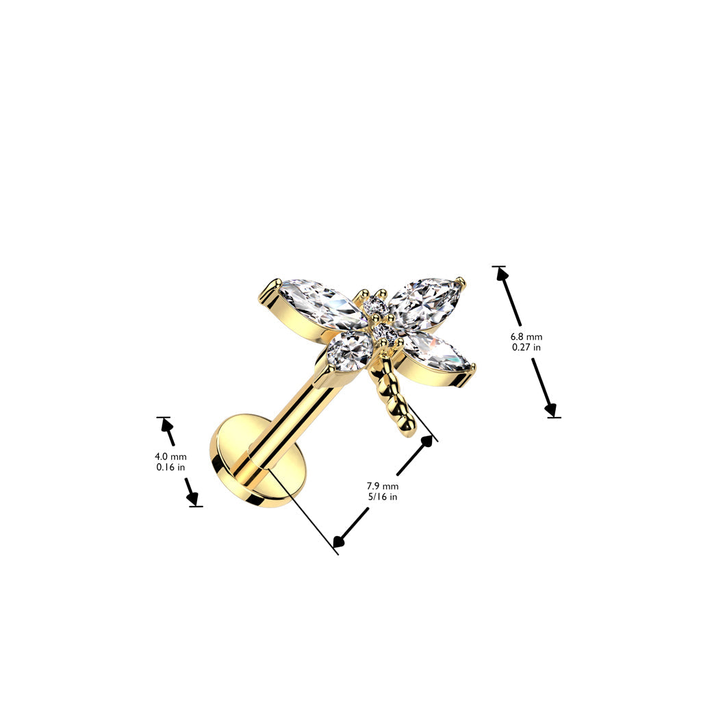 Surgical Steel Threadless CZ Dragonfly Top Labret Combo