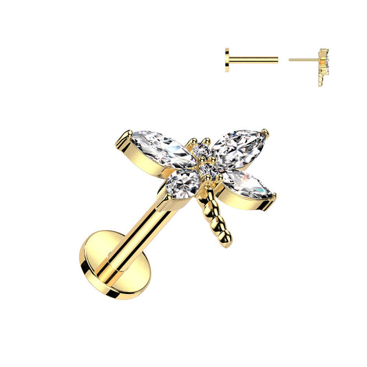 Surgical Steel Threadless CZ Dragonfly Top Labret Combo