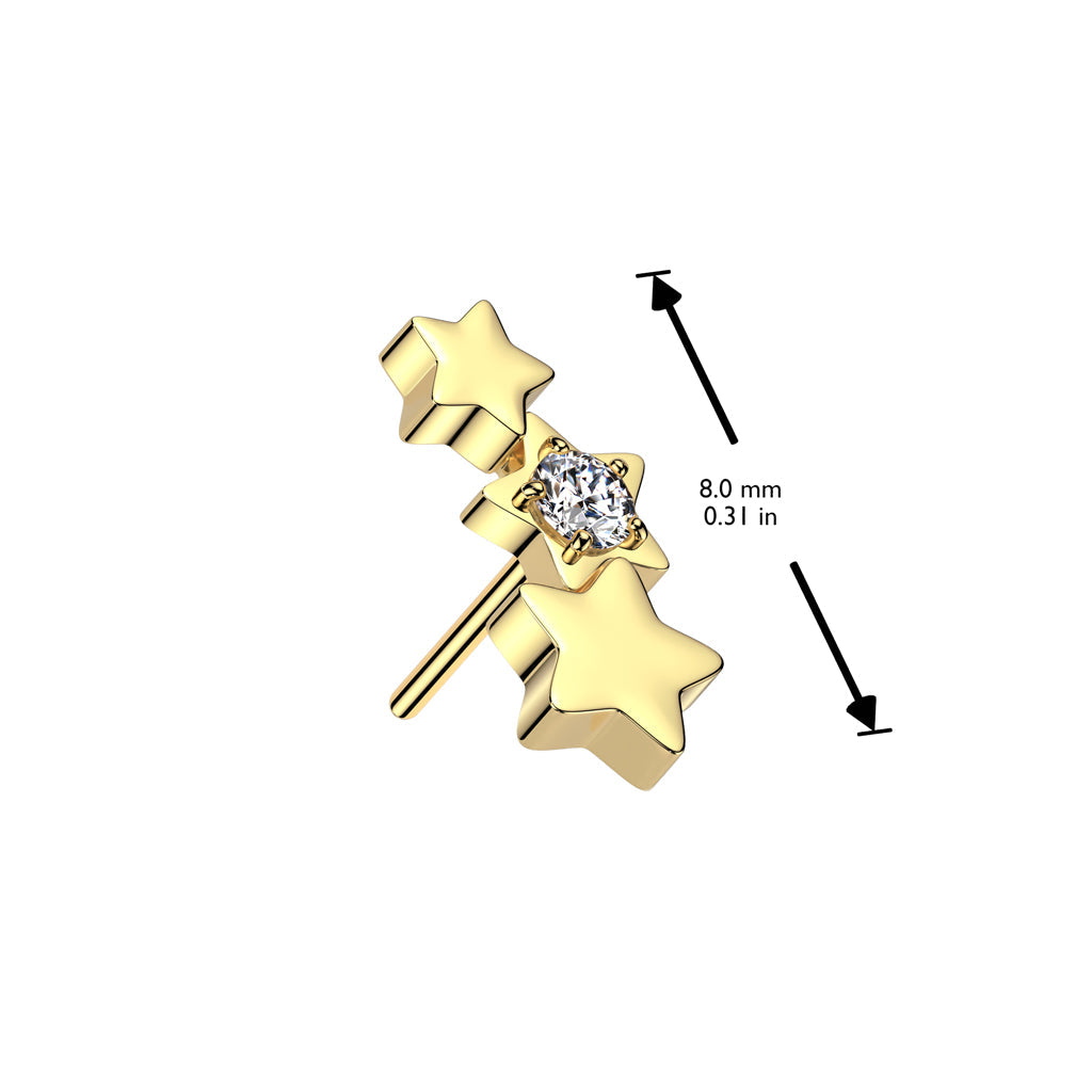 Surgical Steel Threadless Triple Star Curved Top Only