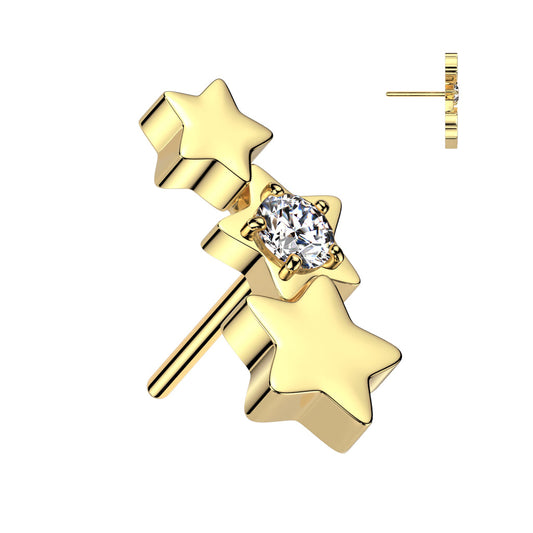 Surgical Steel Threadless Triple Star Curved Top Only