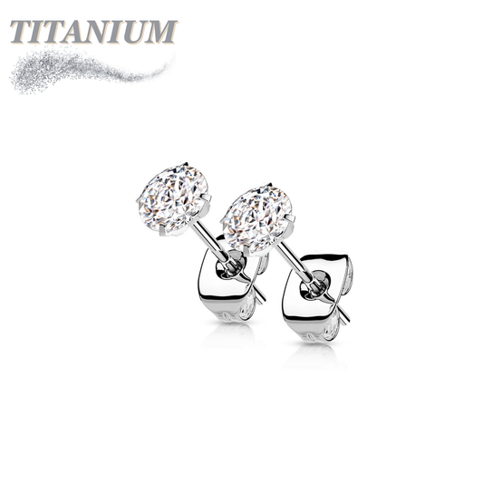 Titanium Round Prong Set CZ Earrings with Titanium Backs