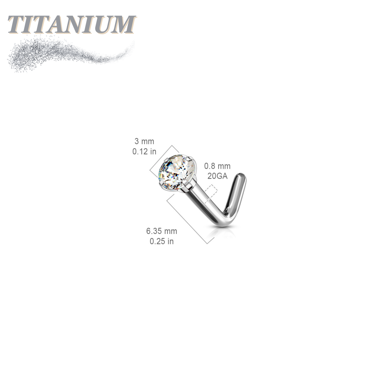 L Bend Titanium Nostril Stud with Prong Set Gem
