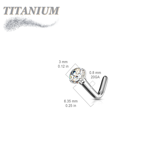 L Bend Titanium Nostril Stud with Prong Set Gem