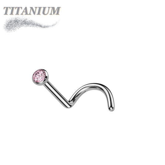 Titanium Nostril Corkscrew with Press Fit Gem Ball Top