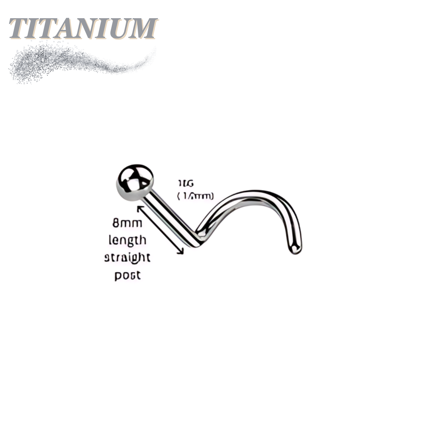 Titanium Nostril Corkscrew with Dome in 8mm Piercing Length