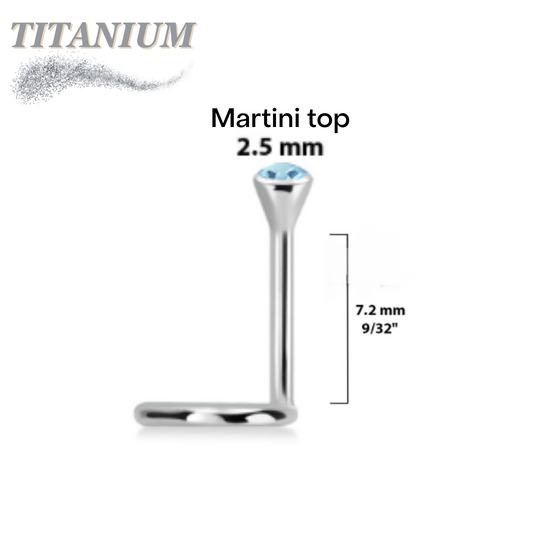 Titanium Nostril Piercing Length 7.2mm Corkscrew with Bezel Set Martini Gem