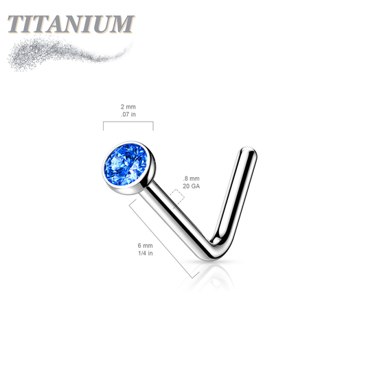 L Bend Titanium Nostril Stud with Press Fit Gem