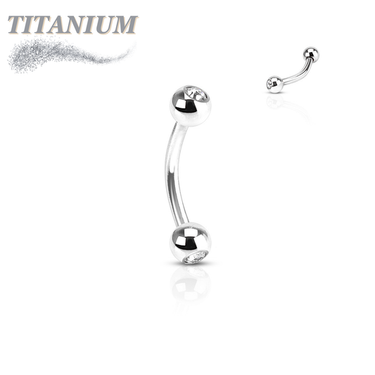 Titanium External Thread Curved Barbell with Double CZ Ball Ends