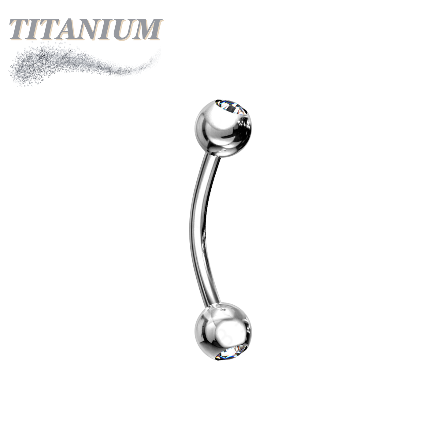 Titanium External Thread Curved Barbell with Double CZ Ball Ends