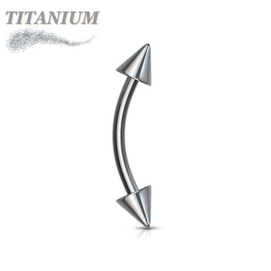 Titanium Curved Barbell with Spike Ends External Thread