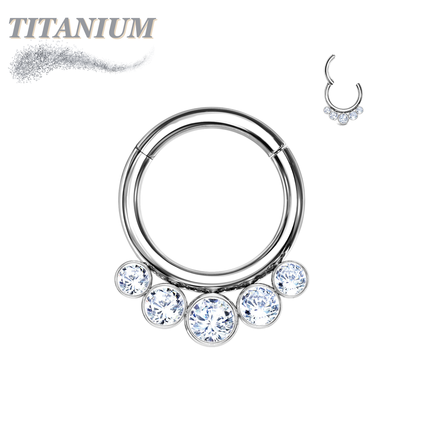 Titanium 5 Front Face CZ Bezel Set Ring