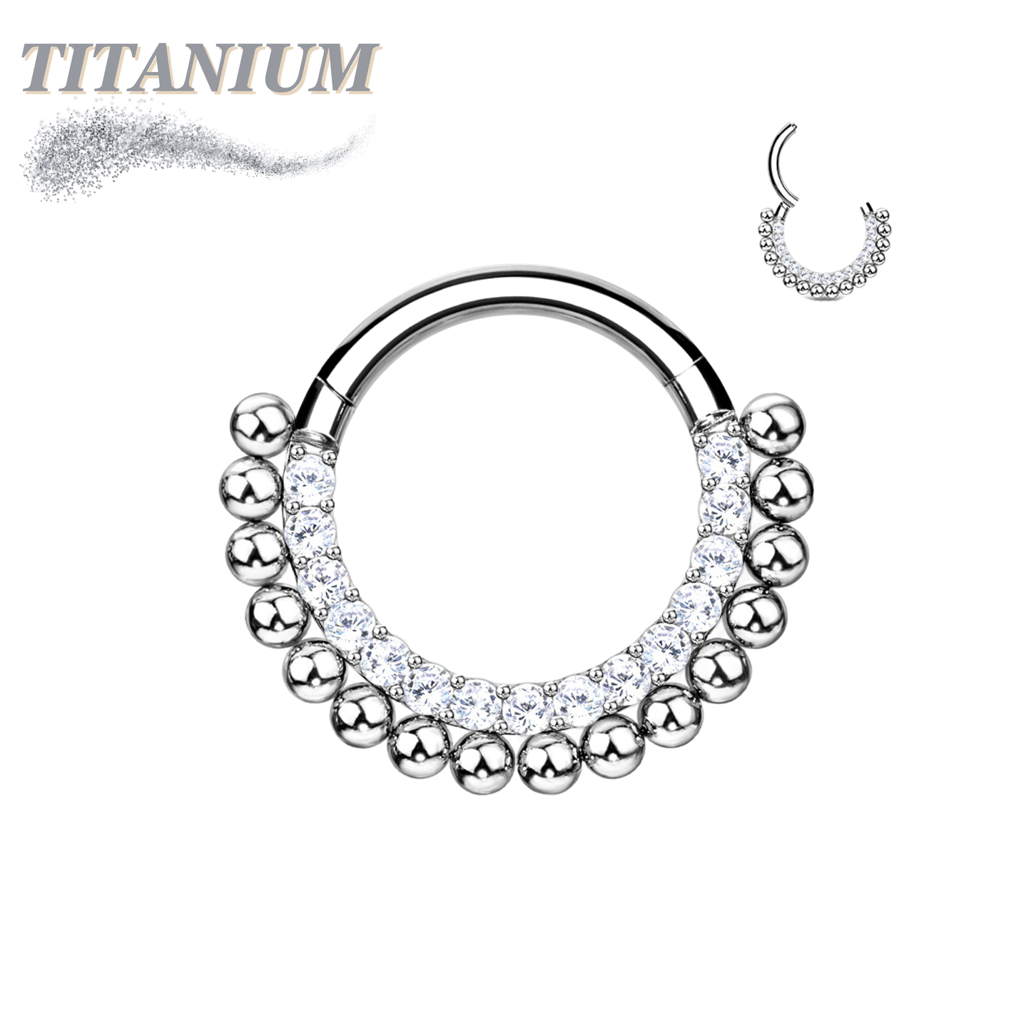 Titanium Gem & Micro Ball Lined Hinged Ring