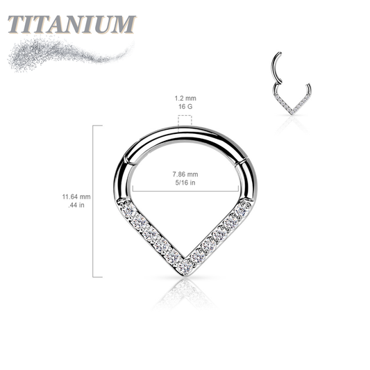 Titanium Single Paved CZ Chevron 16G 8mm
