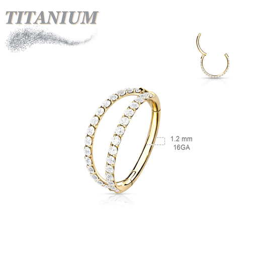 Titanium with Separated Outer Facing Double Lined CZ Hinged Ring