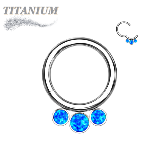 Titanium 3 Gem Front Facing Hinged Ring in CZ or Opal