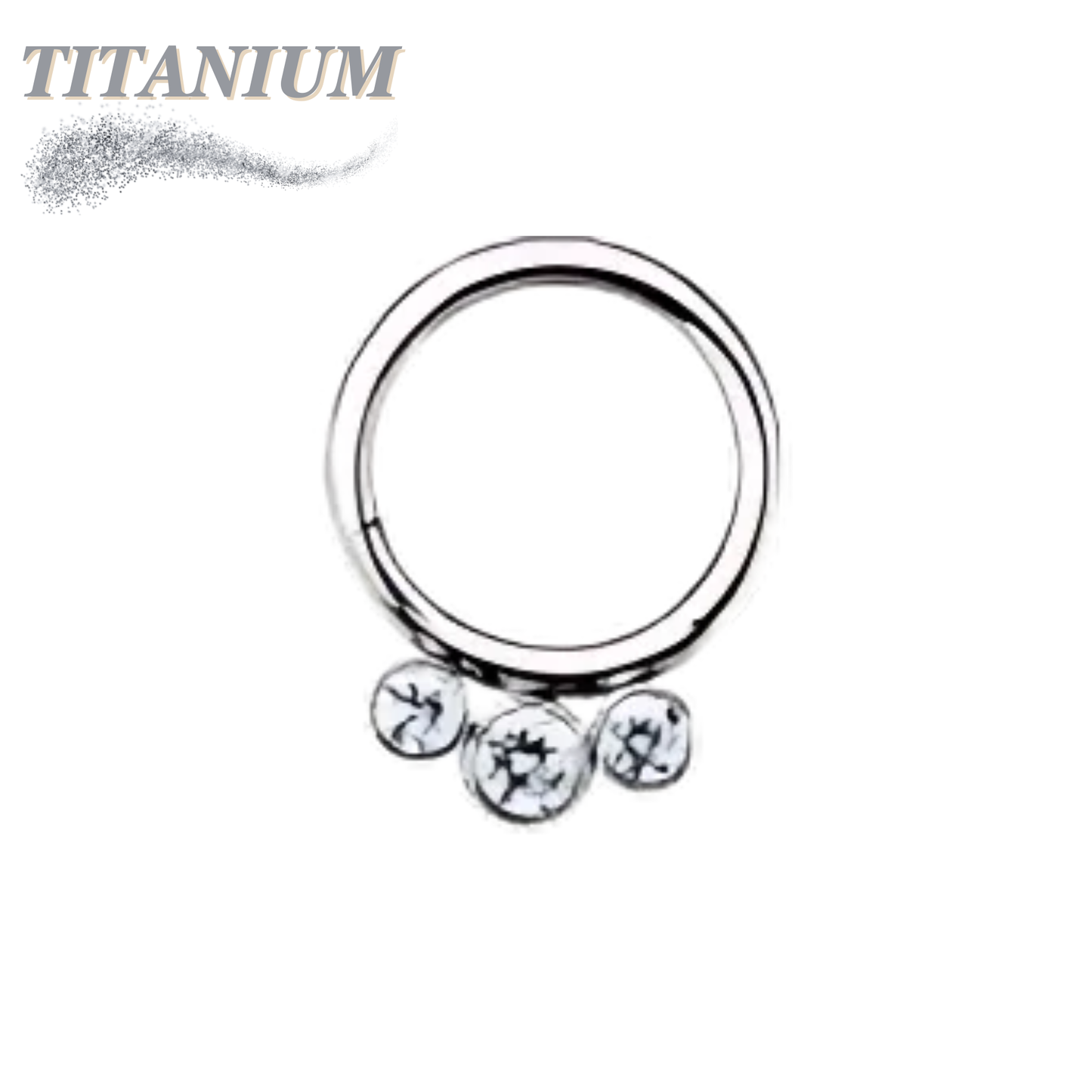 Titanium 3 Gem Front Facing Hinged Ring in CZ or Opal