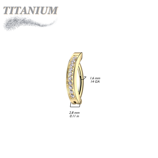Titanium Hinged Belly Ring Wide Band with CNC Set CZ's