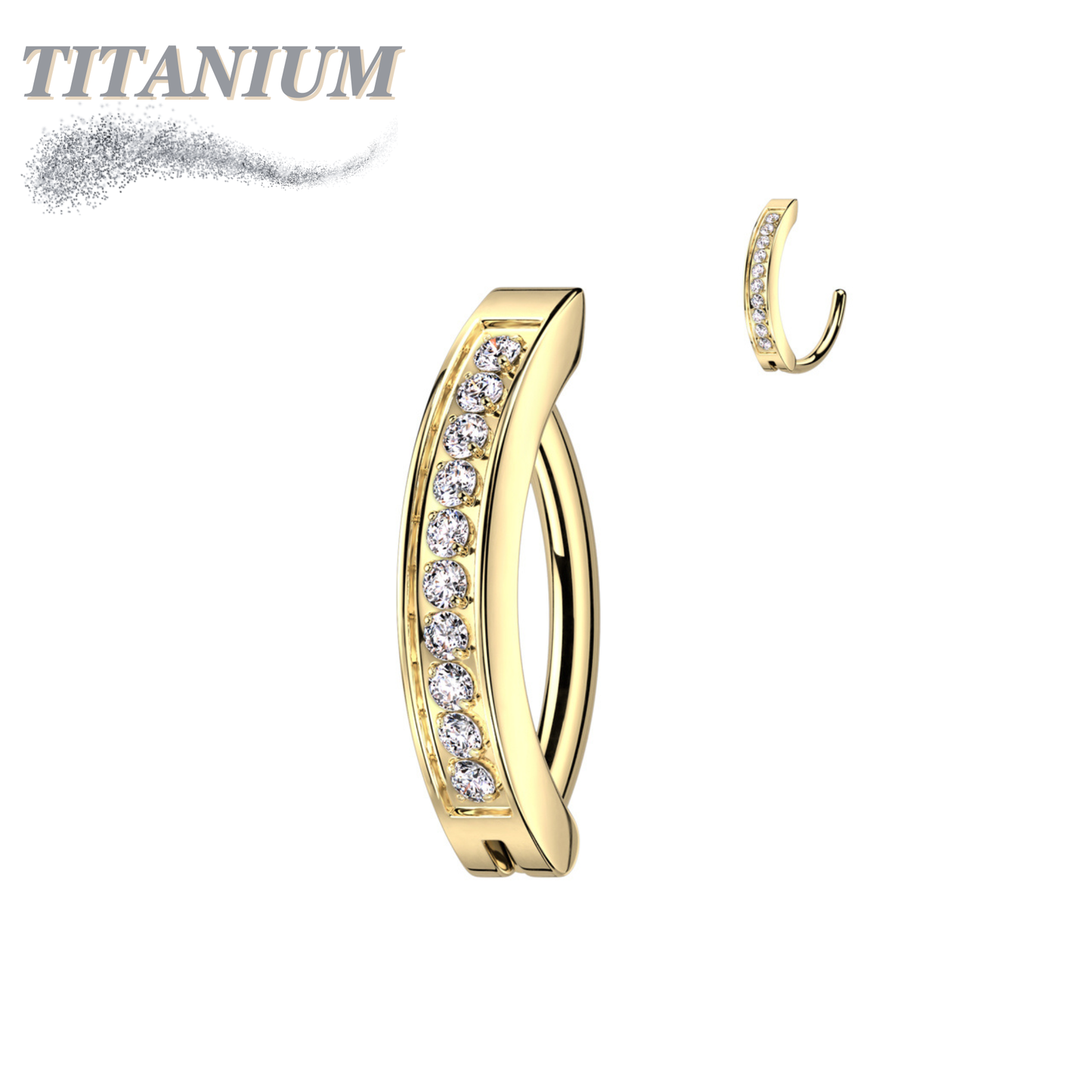 Titanium Hinged Belly Ring Wide Band with CNC Set CZ's