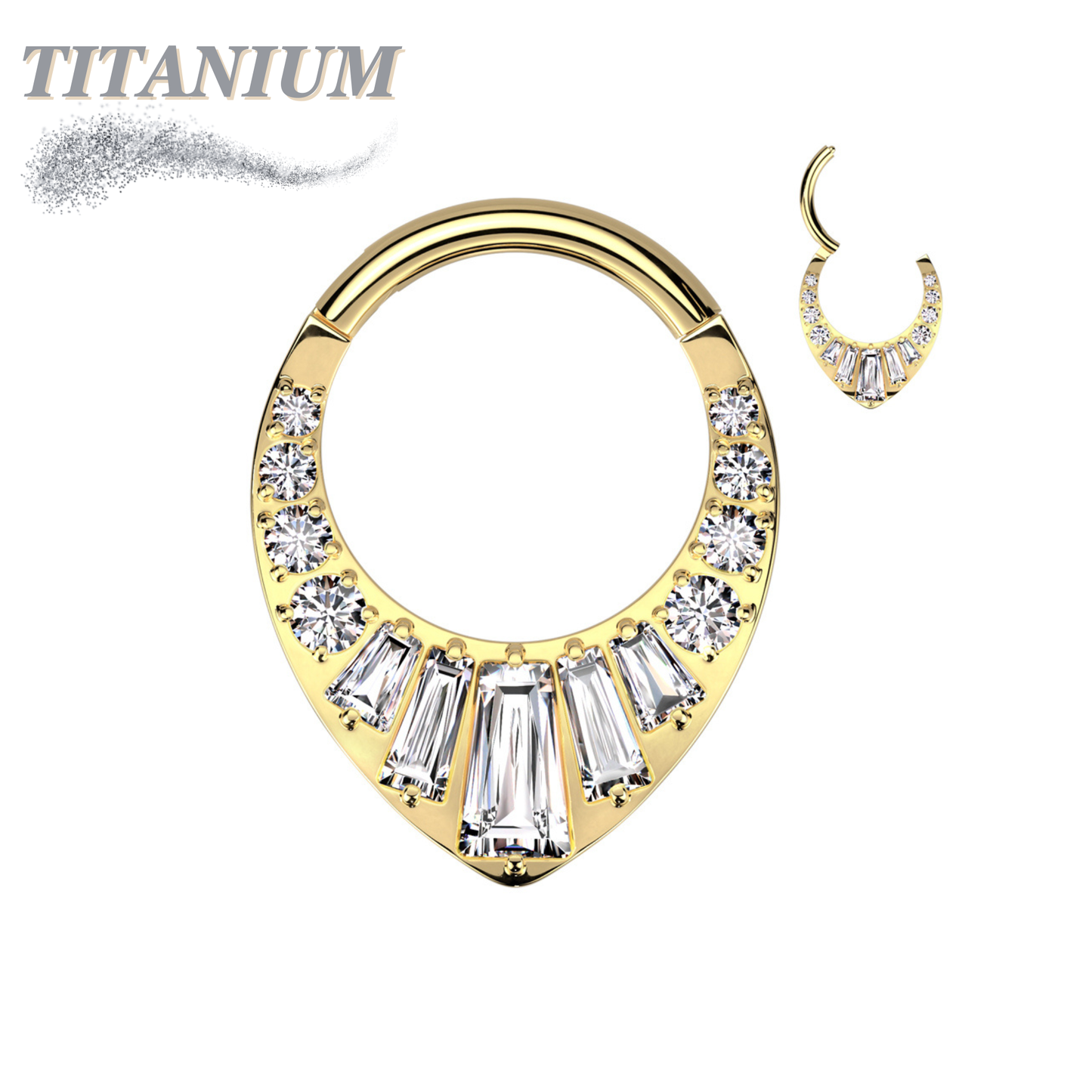 Titanium Clicker with Round and Baguette CNC Set CZs