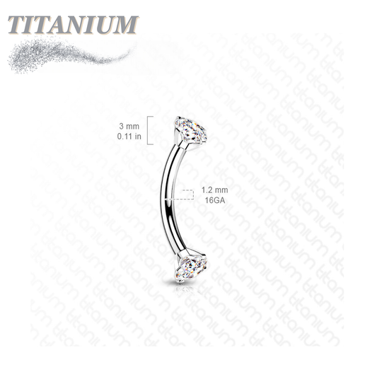 Titanium Curved Barbells with Prong Gem Ends Internal Threading
