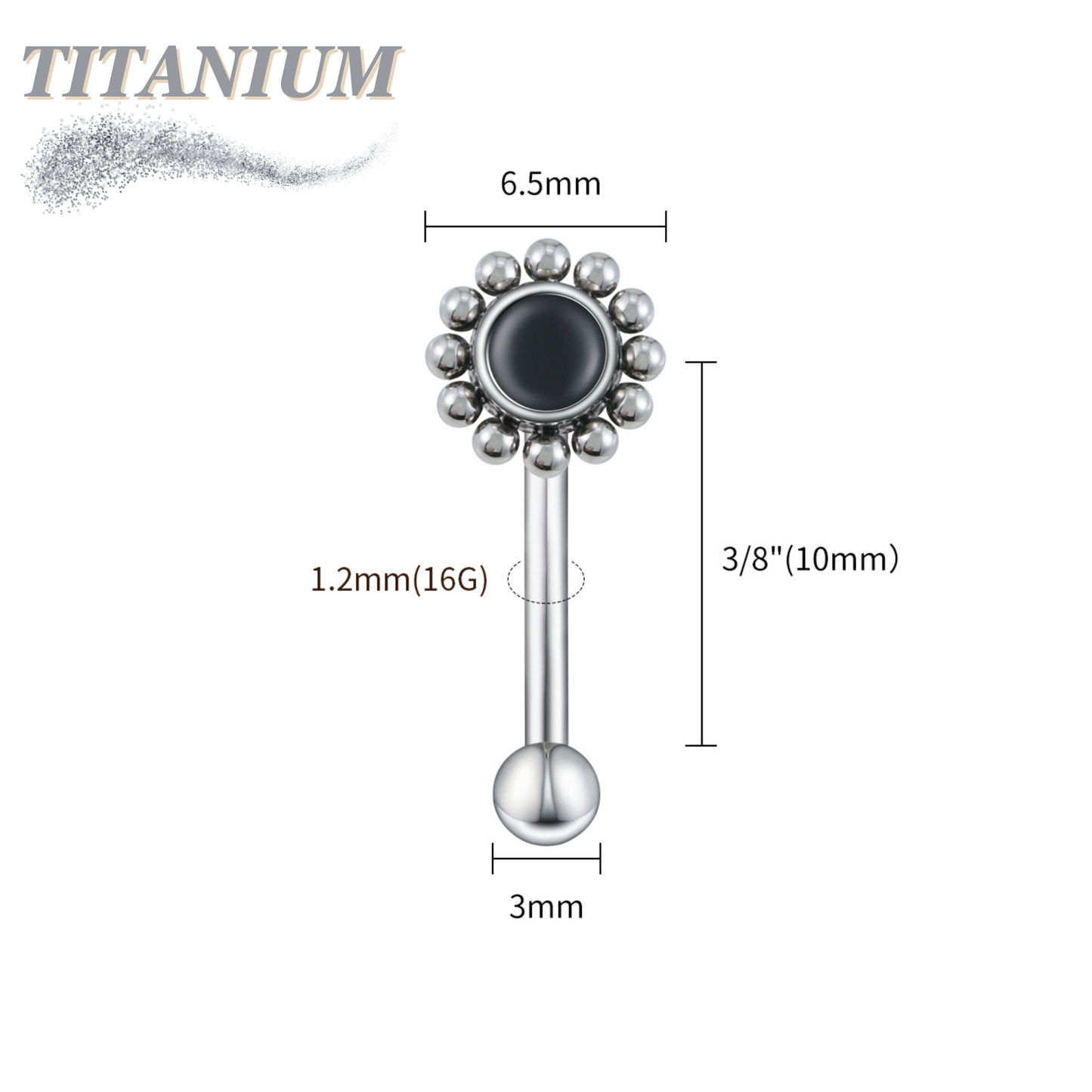 Titanium Internally Threaded Agate with Clusters Curved Barbell