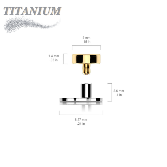 Titanium 16G 3 Hole Dermal Anchor with 2mm Rise and Titanium Flat Round Top