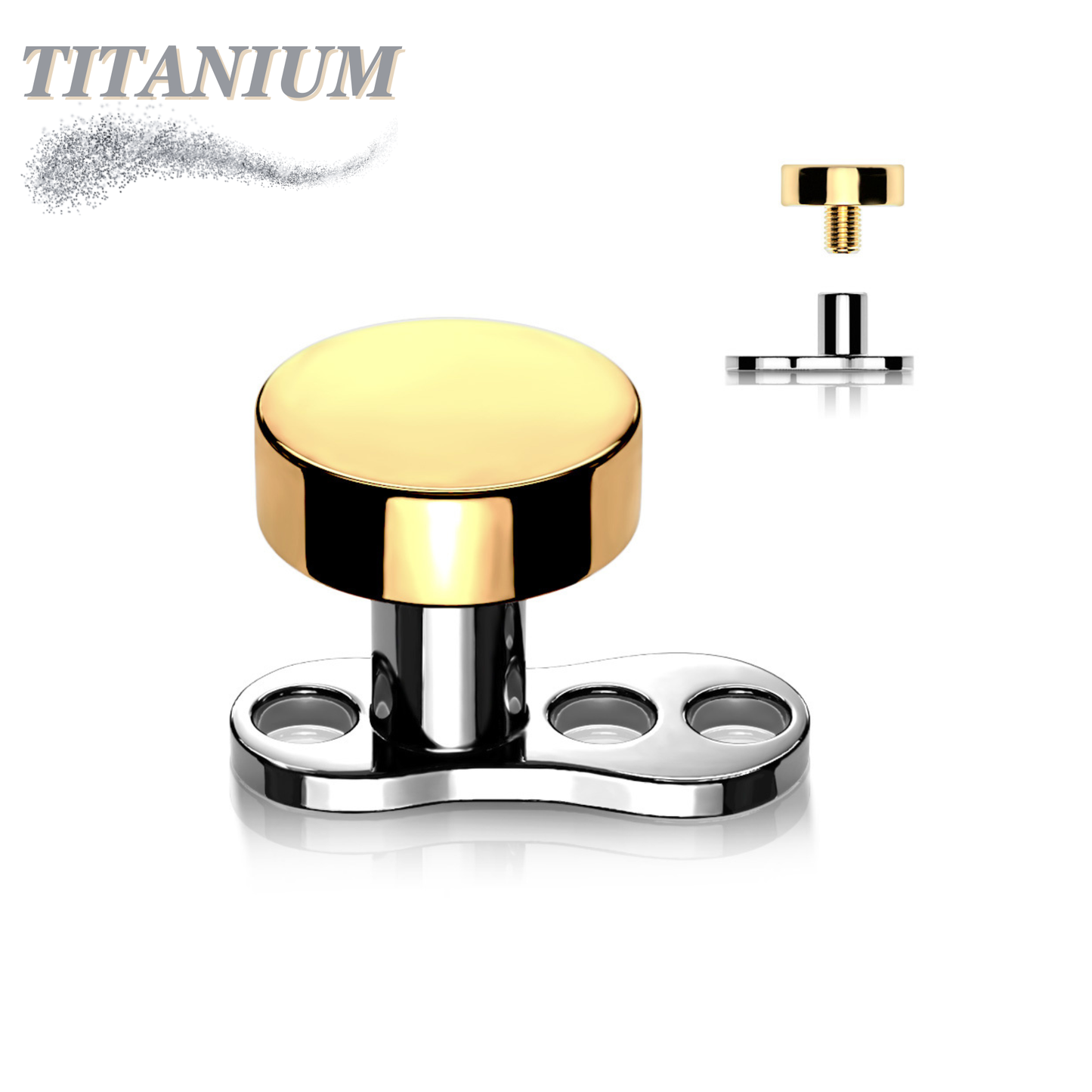 Titanium 16G 3 Hole Dermal Anchor with 2mm Rise and Titanium Flat Round Top