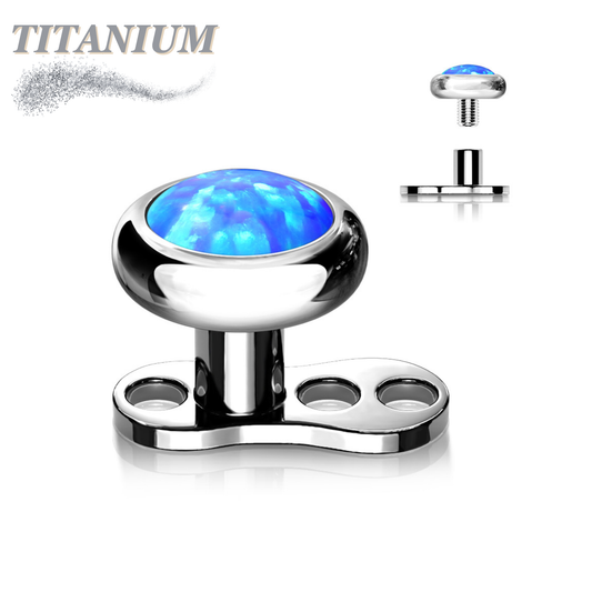 Titanium 16G 3 Hole Dermal Anchor with 2mm Rise and Titanium Flat Round 4mm Opal Top