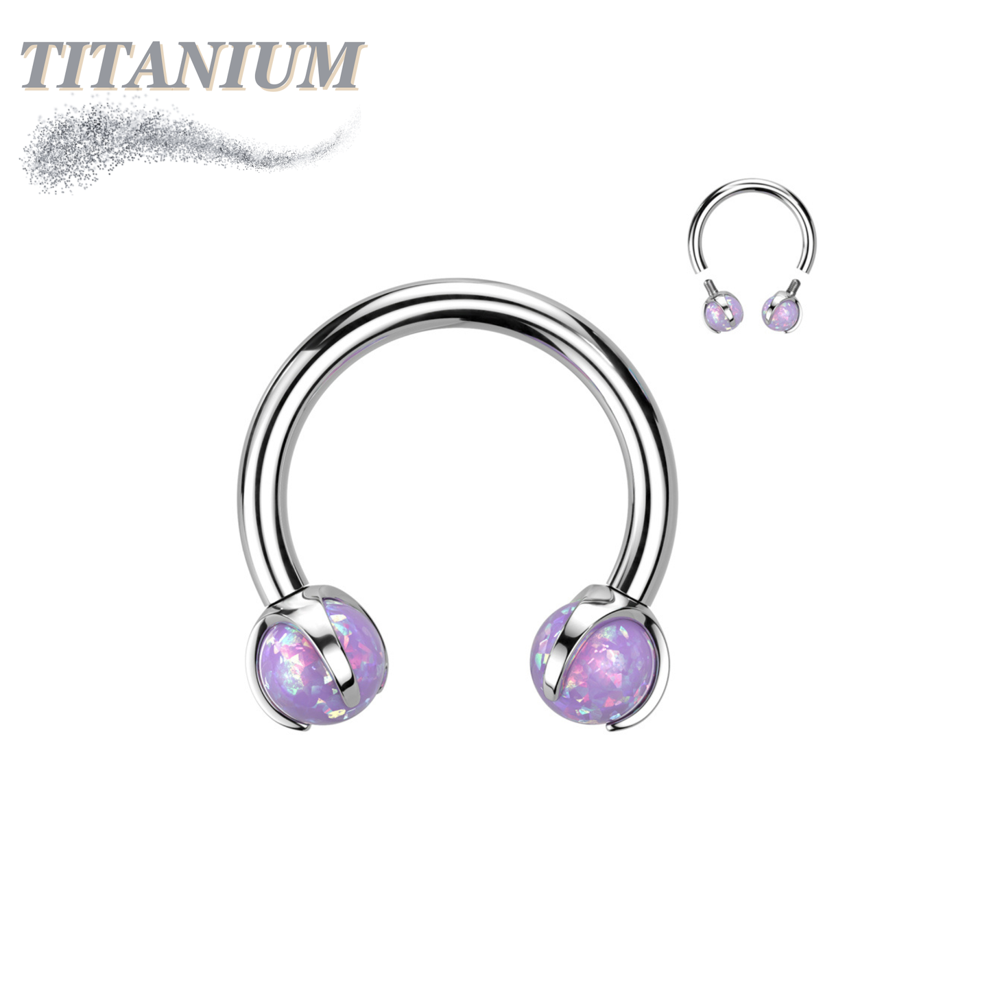 Titanium Horseshoe with Internally Threaded Claw Set Opal Ball Ends