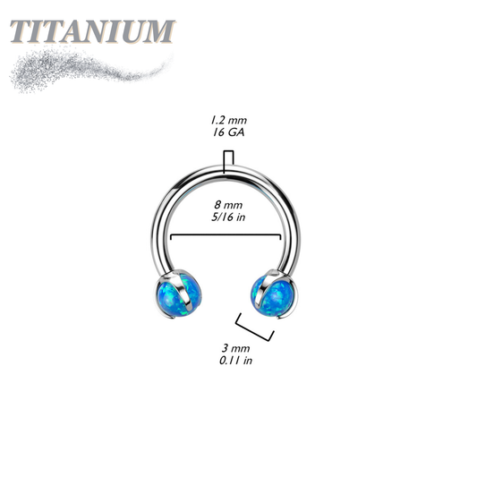 Titanium Horseshoe with Internally Threaded Claw Set Opal Ball Ends
