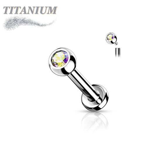 Internally Threaded Titanium Labret with CZ Bezel Set Ball