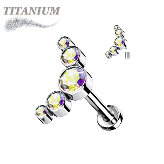 Titanium 5 Round CZ Bezel Curve Design Internal Thread Labret