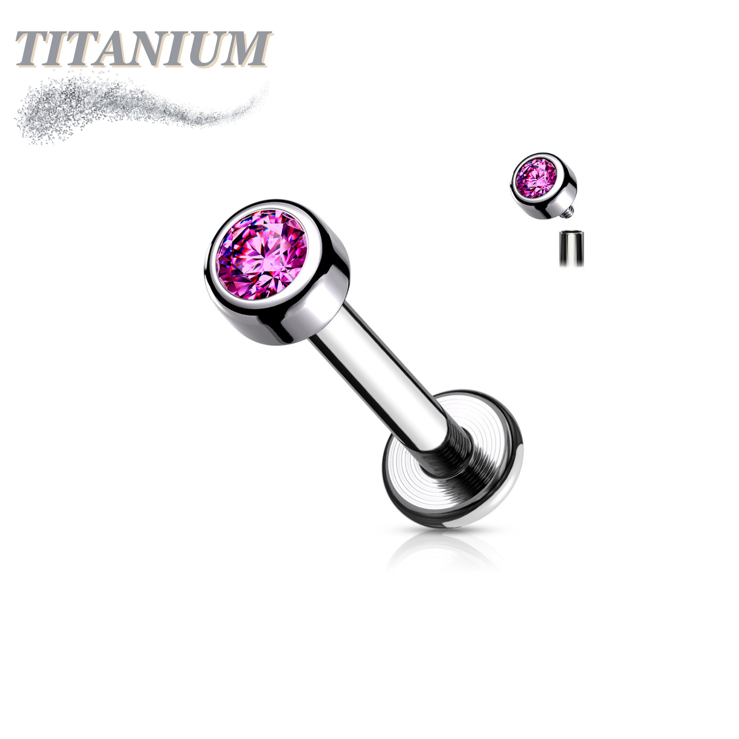 Internally Threaded Titanium Premium Bezel Labret 16G 8mm