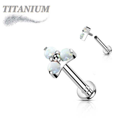 Titanium Internal Thread Opal or CZ Trinity Triangle Labret