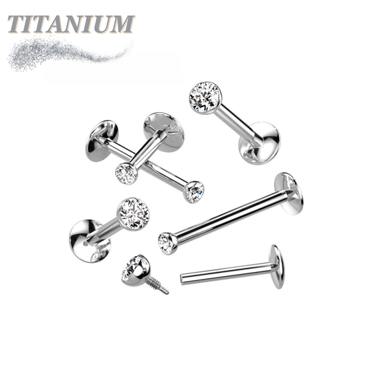 EASY FIT Titanium Internal Thread Bezel CZ Labret with Extended Threading