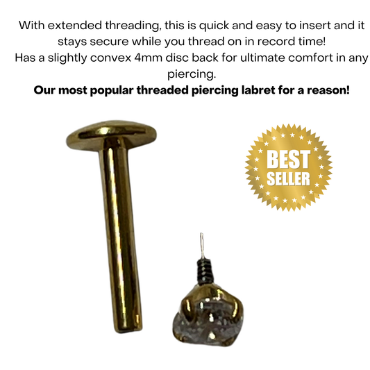EASY FIT Titanium Internal Thread Prong CZ Labret with Extended Threading