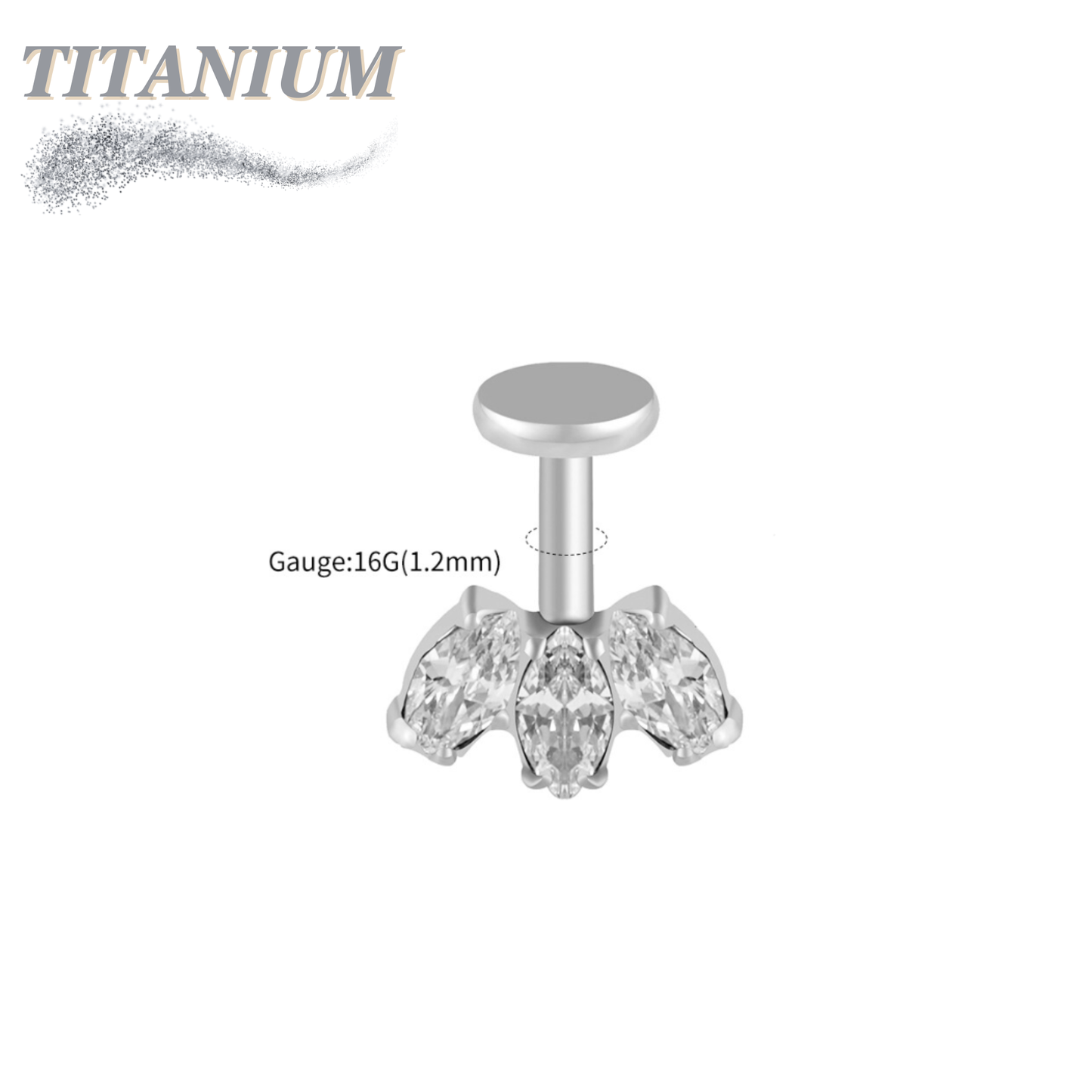 Titanium Vertical Helix Triple Gem Labret Internal Thread