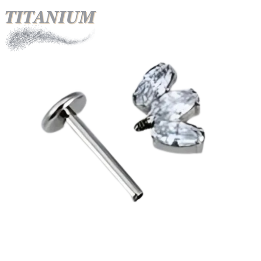 Titanium Vertical Helix Triple Gem Labret Internal Thread